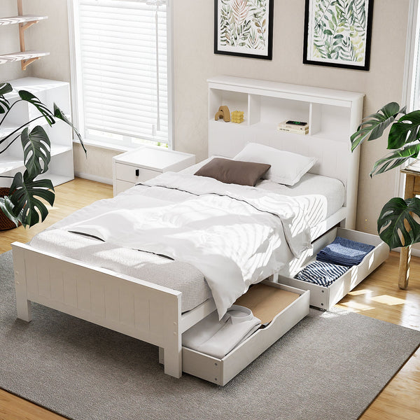 Artiss Bed Frame King Single Size Wooden With 2 Storage Drawers White King Single Bed Frames