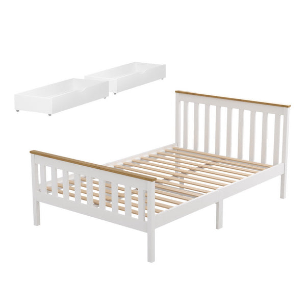 Artiss Bed Frame Double Size Wooden Platform With 2 Storage Drawers White Pony Double Bed Frames
