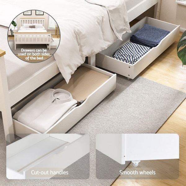 Artiss Bed Frame Double Size Wooden Platform With 2 Storage Drawers White Pony Double Bed Frames