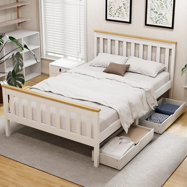 Artiss Bed Frame Double Size Wooden Platform With 2 Storage Drawers White Pony Double Bed Frames