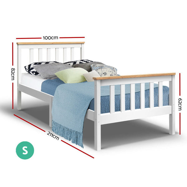 Artiss Bed Frame Single Size Wooden White Pony Single Bed Frames