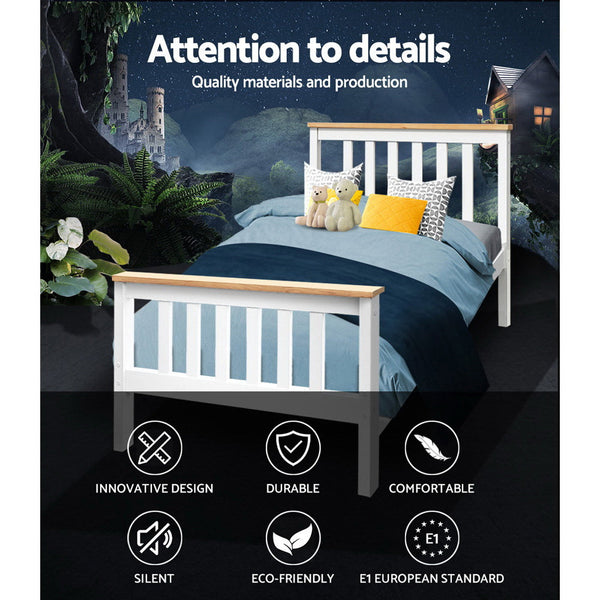 Artiss Bed Frame Single Size Wooden White Pony Single Bed Frames