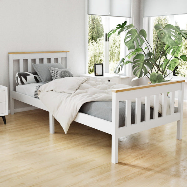 Artiss Bed Frame Single Size Wooden White Pony Single Bed Frames