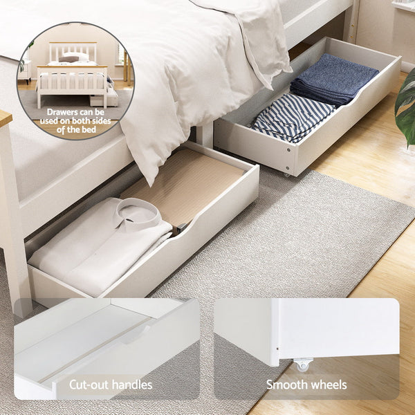 Artiss Bed Frame Single Size Wooden Platform With 2 Storage Drawers White Pony Single Bed Frames