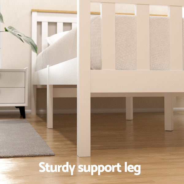 Artiss Bed Frame Single Size Wooden Platform With 2 Storage Drawers White Pony Single Bed Frames