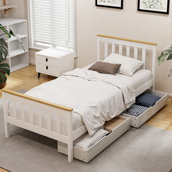 Artiss Bed Frame Single Size Wooden Platform With 2 Storage Drawers White Pony Single Bed Frames
