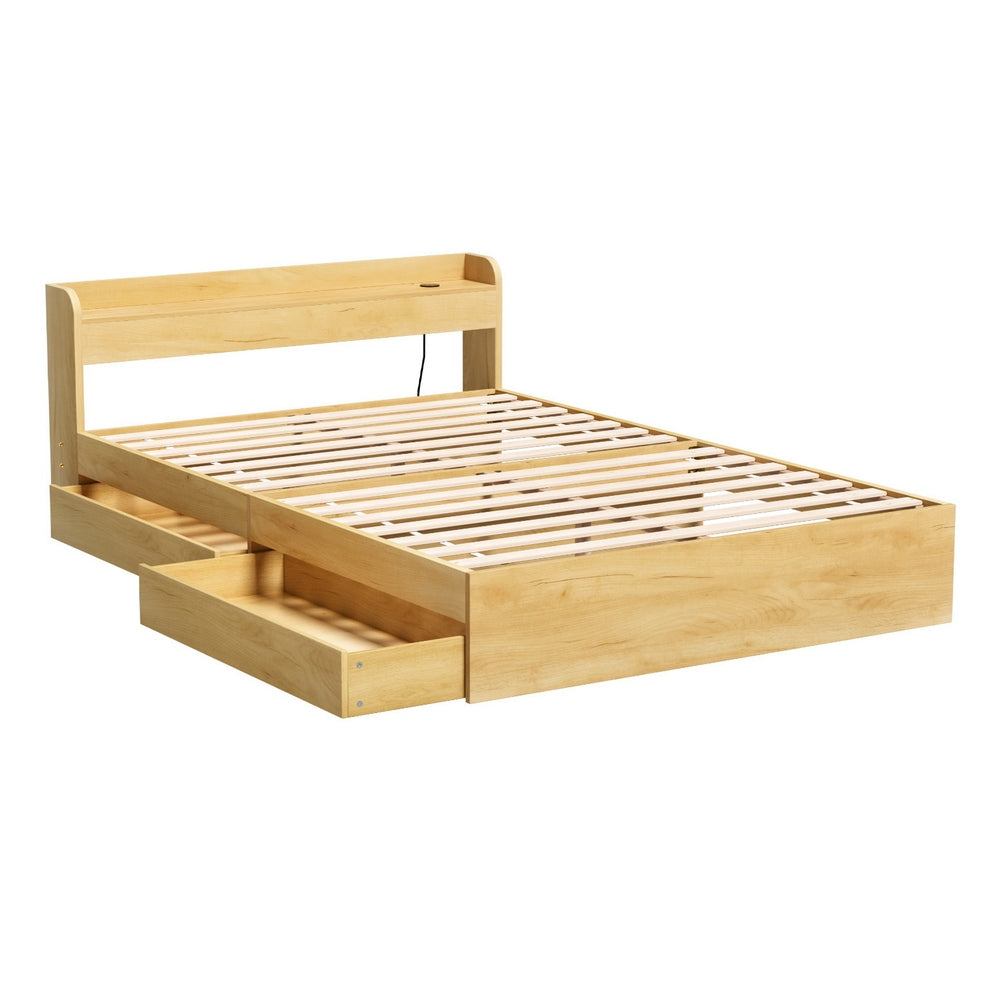 Artiss Bed Frame Double Size With Charging Ports And 2 Drawers Aura Double Bed Frames