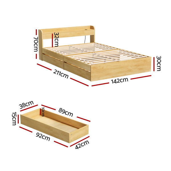 Artiss Bed Frame Double Size With Charging Ports And 2 Drawers Aura Double Bed Frames