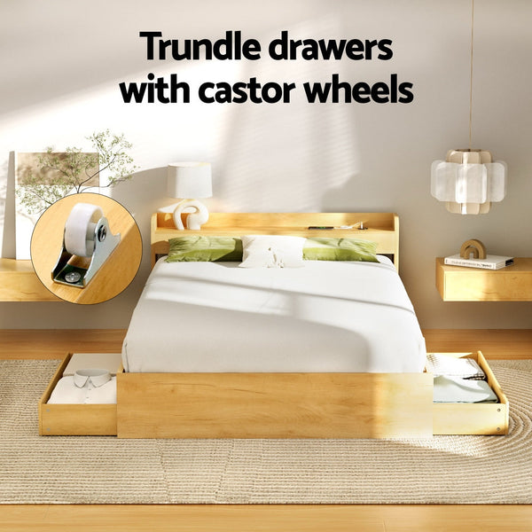 Artiss Bed Frame Double Size With Charging Ports And 2 Drawers Aura Double Bed Frames