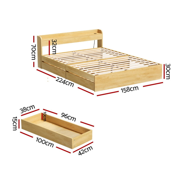 Artiss Bed Frame Queen Size With Charging Ports And 2 Drawers Aura Queen Bed Frames