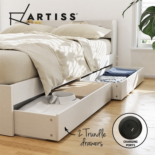 Artiss Bed Frame Single Size With Charging Ports And 2 Drawers Aura Single Bed Frames