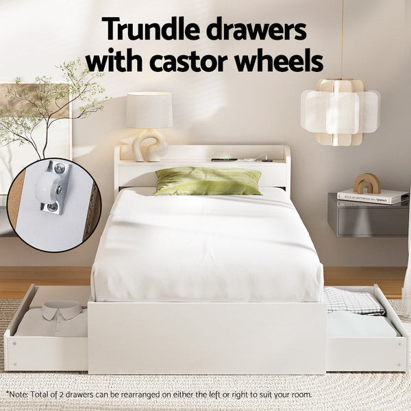 Artiss Bed Frame Single Size With Charging Ports And 2 Drawers Aura Single Bed Frames