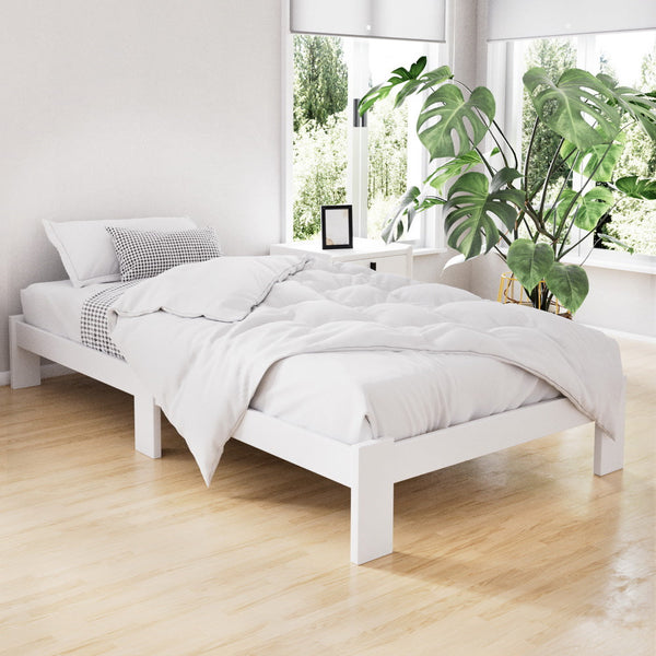 Artiss Bed Frame King Single Size Wooden White Jade King Single Bed Frames