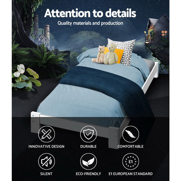 Artiss Bed Frame Single Size Wooden White Jade Single Bed Frames