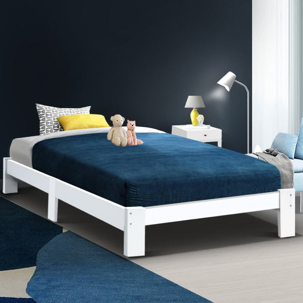 Artiss Bed Frame Single Size Wooden White Jade Single Bed Frames