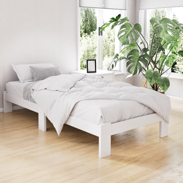 Artiss Bed Frame Single Size Wooden White Jade Single Bed Frames