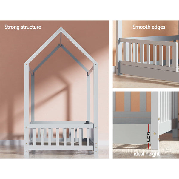 Artiss Bed Frame Wooden Kids House Grey Rock Single Bed Frames