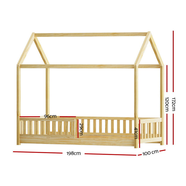 Artiss Bed Frame Wooden Kids House Oak Rock Single Bed Frames