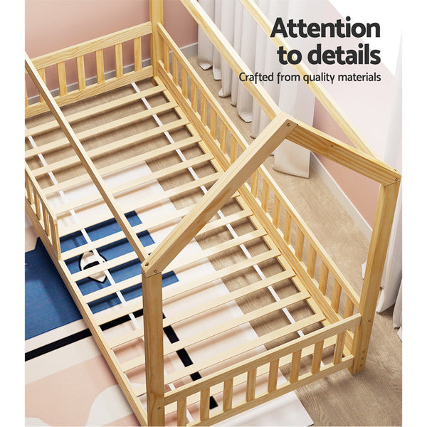 Artiss Bed Frame Wooden Kids House Oak Rock Single Bed Frames