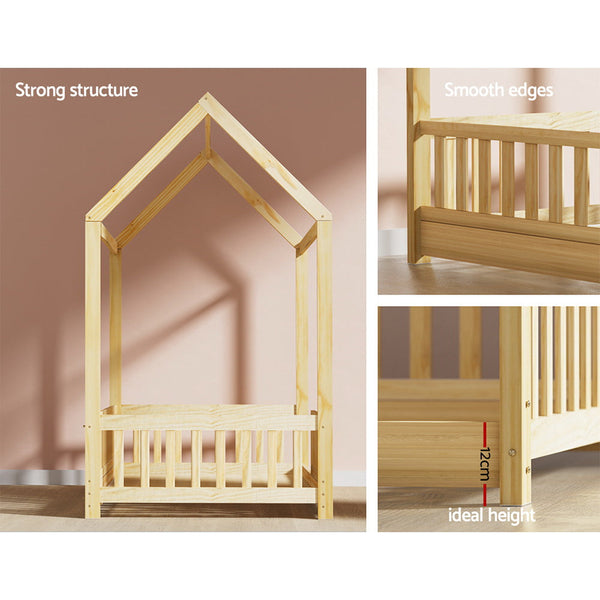 Artiss Bed Frame Wooden Kids House Oak Rock Single Bed Frames
