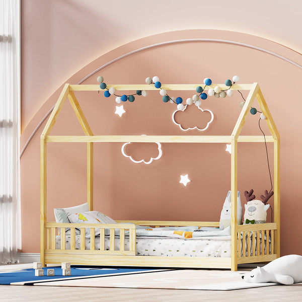 Artiss Bed Frame Wooden Kids House Oak Rock Single Bed Frames