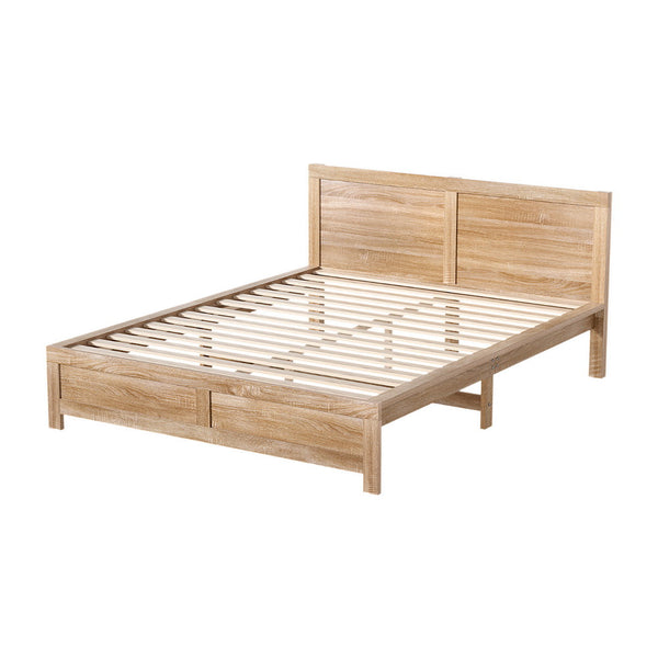Artiss Bed Frame Double Size Wooden Acacia Oatmeal Double Bed Frames