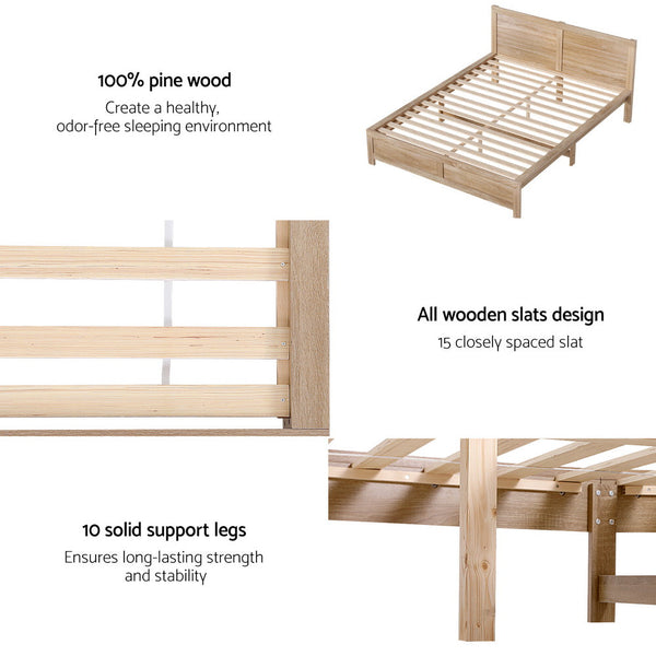 Artiss Bed Frame Queen Size Wooden Acacia Oatmeal Queen Bed Frames