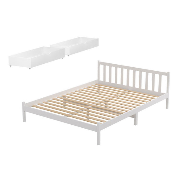 Artiss Bed Frame Double Size Wooden Platform With 2 Storage Drawers White Sofie Double Bed Frames