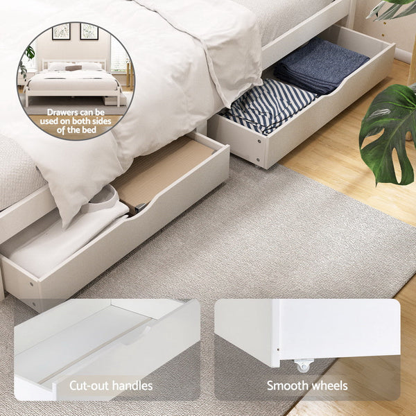 Artiss Bed Frame Double Size Wooden Platform With 2 Storage Drawers White Sofie Double Bed Frames