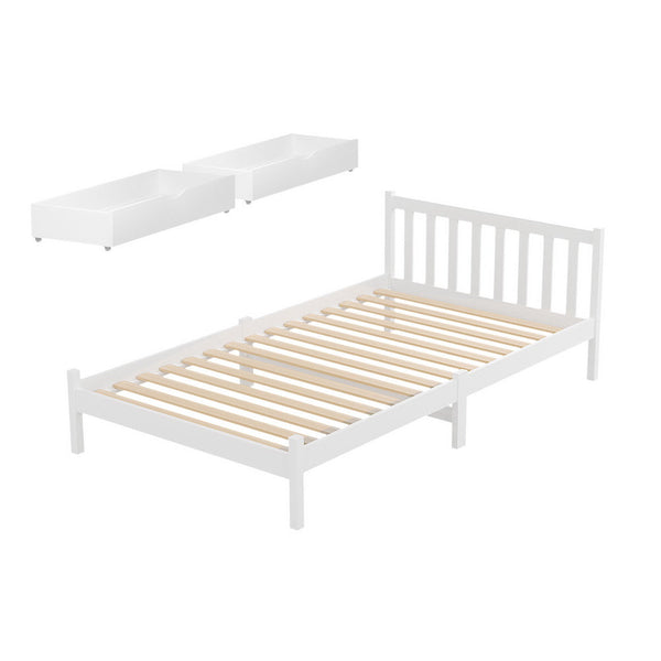 Artiss Bed Frame King Single Size Wooden Platform With 2 Storage Drawers White King Single Bed Frames