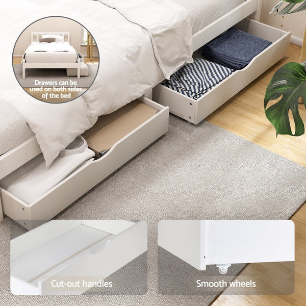 Artiss Bed Frame King Single Size Wooden Platform With 2 Storage Drawers White King Single Bed Frames