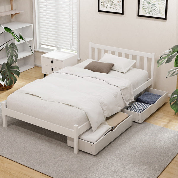 Artiss Bed Frame King Single Size Wooden Platform With 2 Storage Drawers White King Single Bed Frames