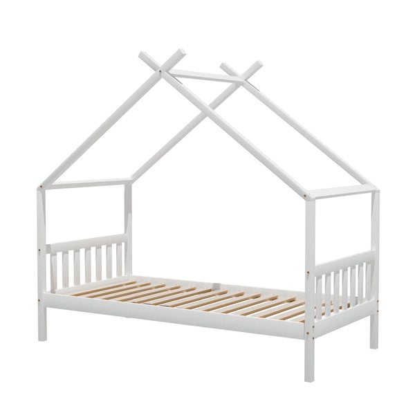 Artiss Bed Frame Wooden Base Kids Single Timber House Beds White Single Bed Frames