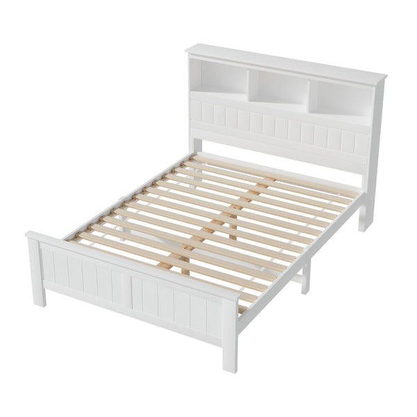 Artiss Bed Frame Double Size Wooden With 3 Shelves Head White Double Bed Frames