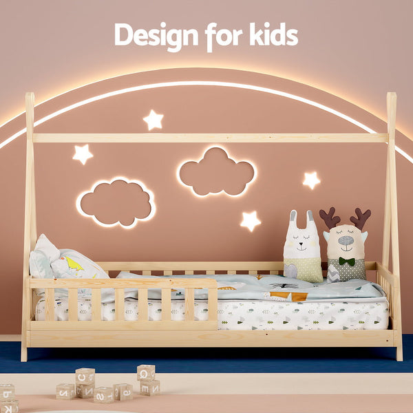 Artiss Bed Frame Wooden Kids House Frames Oak Puah Single Bed Frames