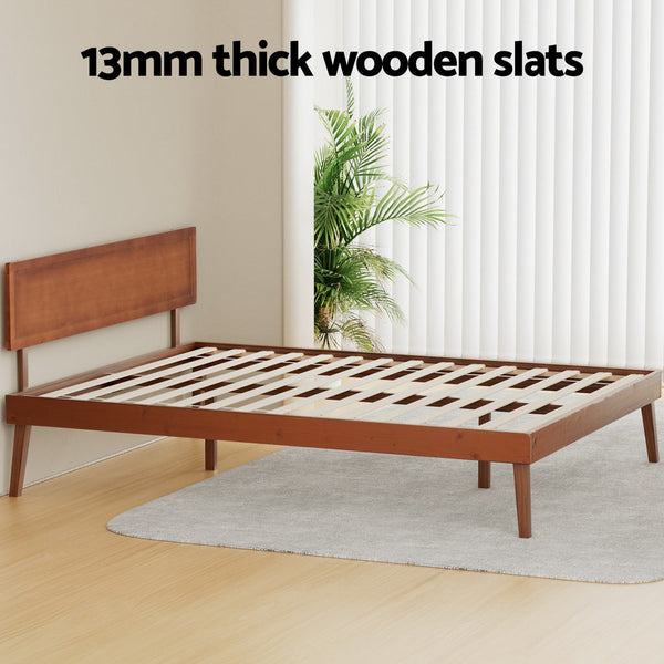 Artiss Bed Frame Queen Size Wooden Bed Base Walnut Splay Queen Bed Frames
