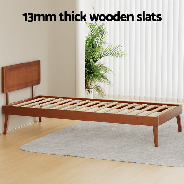 Single Bed Frames Artiss Bed Frame Single Size Wooden Base Walnut Splay