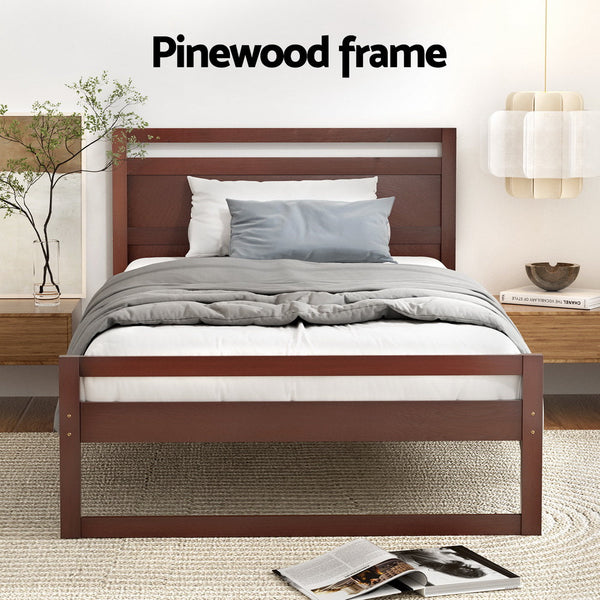 Artiss Bed Frame King Single Size Wooden Walnut Witton King Single Bed Frames