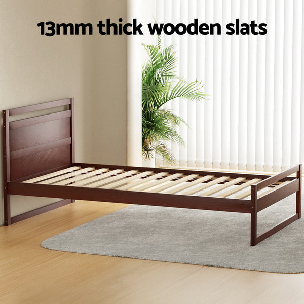 Artiss Bed Frame King Single Size Wooden Walnut Witton King Single Bed Frames