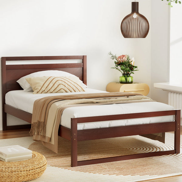 Artiss Bed Frame King Single Size Wooden Walnut Witton King Single Bed Frames