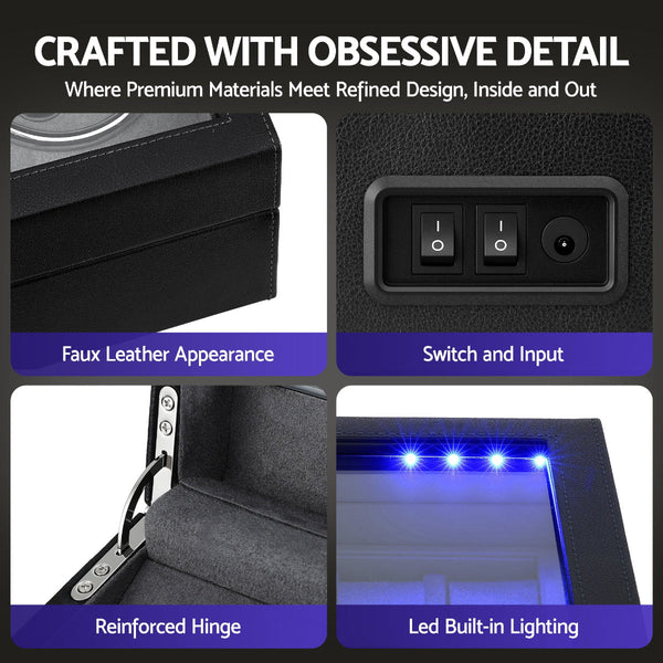 Embellir Watch Winder Automatic Double Box Led Black 34X24x18cm Watch Winders