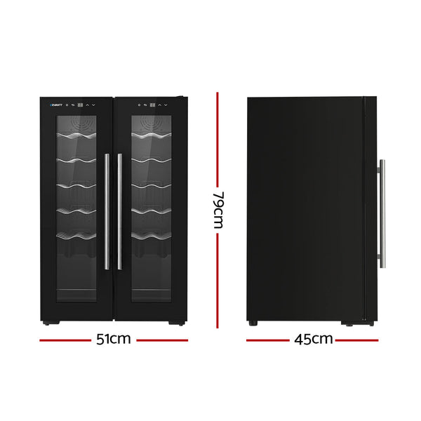 Devanti Wine Cooler Fridge Dual Zone 24 Bottles Wine Fridges