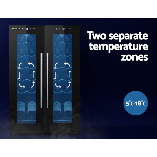 Devanti Wine Cooler Fridge Dual Zone 24 Bottles Wine Fridges