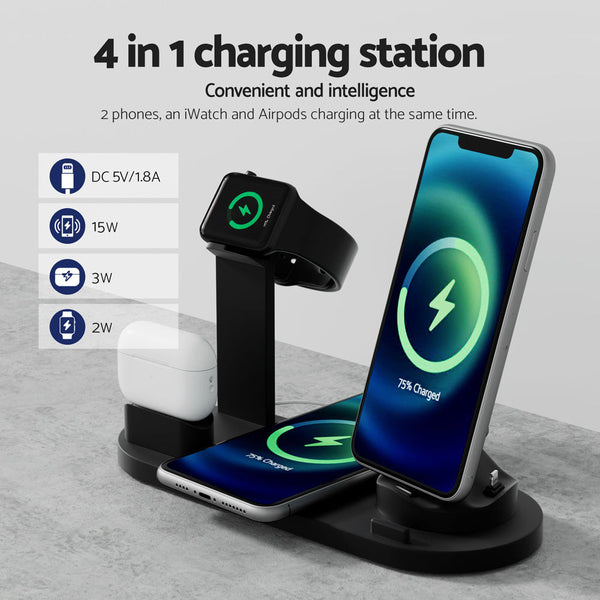 Devanti 4 In 1 Wireless Charger Multi Function Station For Phone Airpod Iwatch 15W Chargers & Cradles