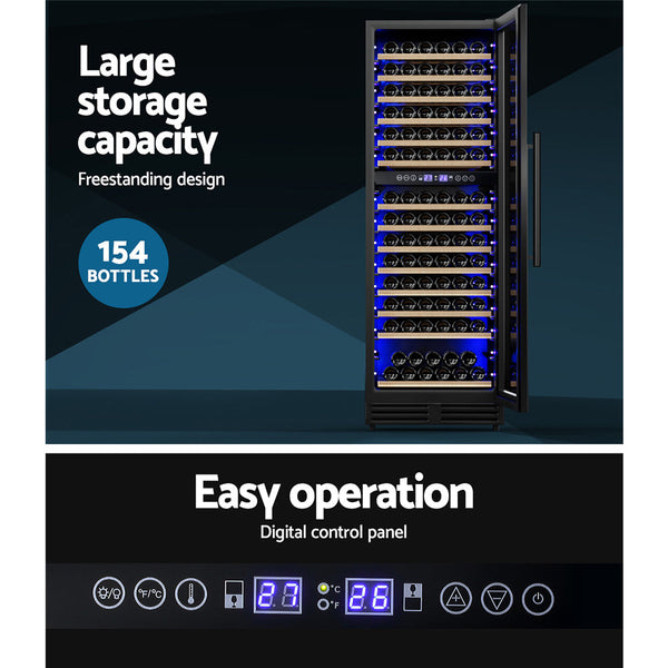 Devanti Wine Fridge Cooler Dual Zone 154 Bottles Wine Fridges