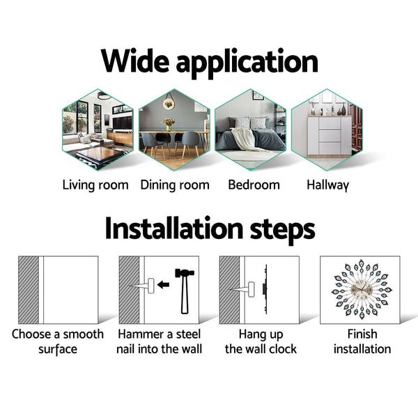 Artiss 60Cm Wall Clock Large 3D Pea Crystal Silver Wall Clocks