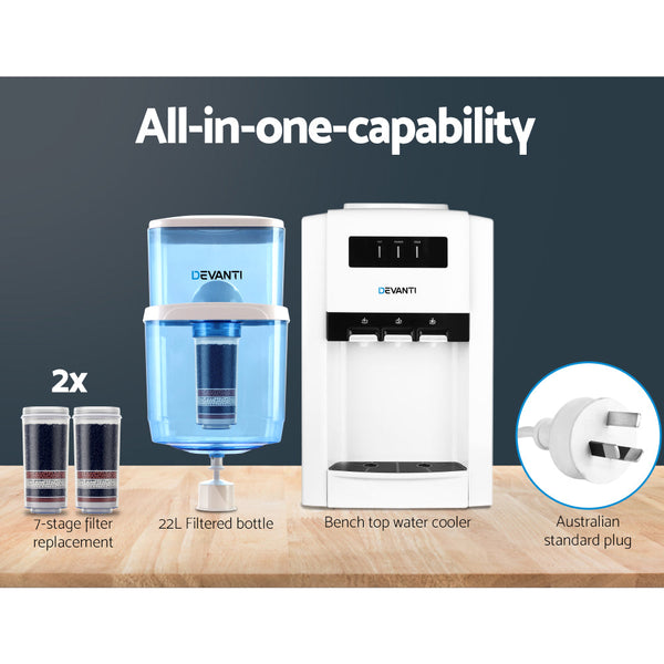 Devanti Water Cooler Dispenser Bench Top 22L W/2 Filter Water Dispensers