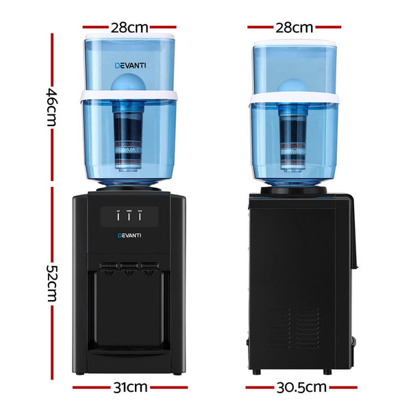22L Devanti Water Cooler Dispenser Bench Top 3 Taps Chiller Filter Purifier Three Balck Water Dispensers
