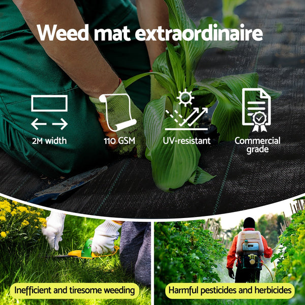 2X50m Weed Mat 110Gsm Control Plant Weed Control Fabric