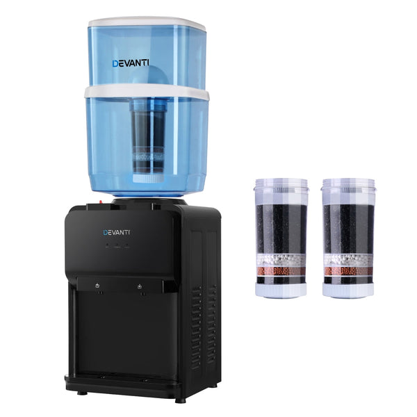 Devanti Water Cooler Dispenser 22L Bench Top Chiller Purifier Filter Hot Cold Black Water Dispensers